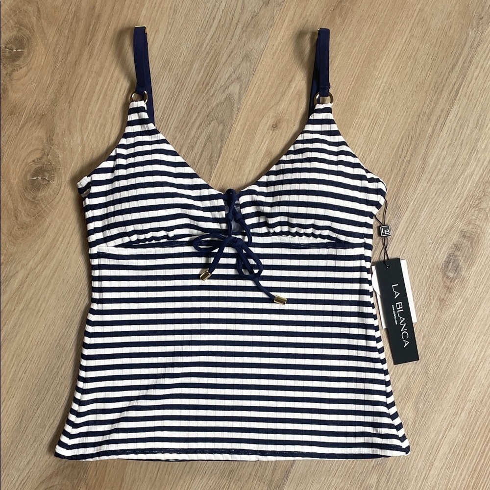 La Blanca Striped Navy and White Swim Top NWT!!